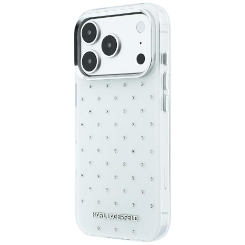 Etui Karl Lagerfeld IML Rhinestones Allover and Electroplated Logo do iPhone 18 Pro / 17 Pro biały