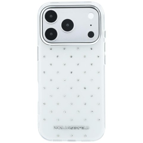 Etui Karl Lagerfeld IML Rhinestones Allover and Electroplated Logo do iPhone 18 Pro / 17 Pro biały