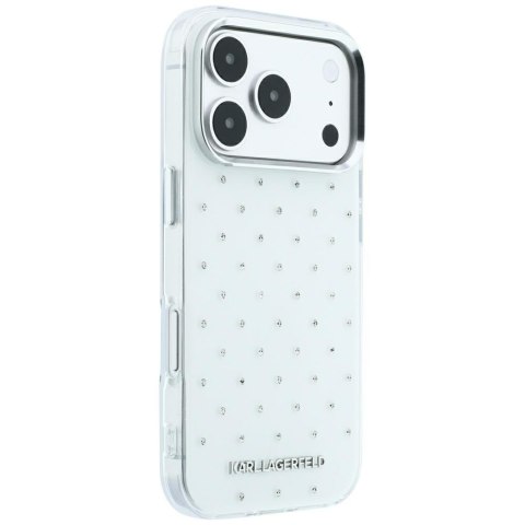 Etui Karl Lagerfeld IML Rhinestones Allover and Electroplated Logo do iPhone 18 Pro / 17 Pro biały