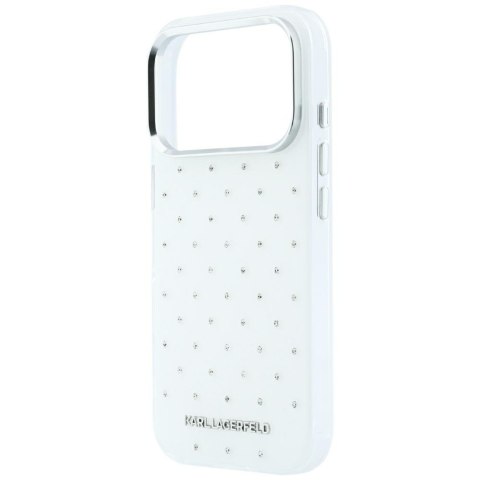 Etui Karl Lagerfeld IML Rhinestones Allover and Electroplated Logo do iPhone 18 Pro / 17 Pro biały
