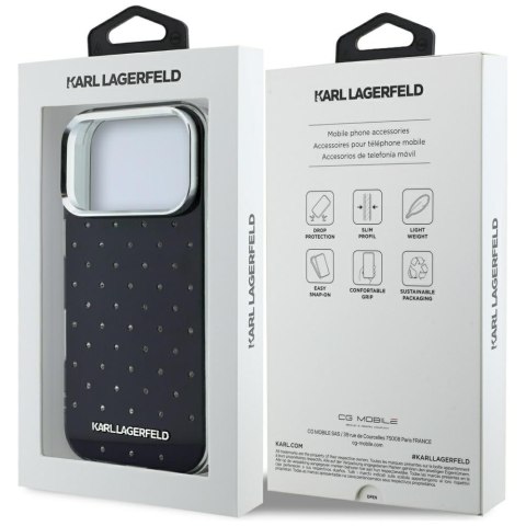 Etui Karl Lagerfeld IML Rhinestones Allover and Electroplated Logo do iPhone 18 Pro / 17 Pro czarny