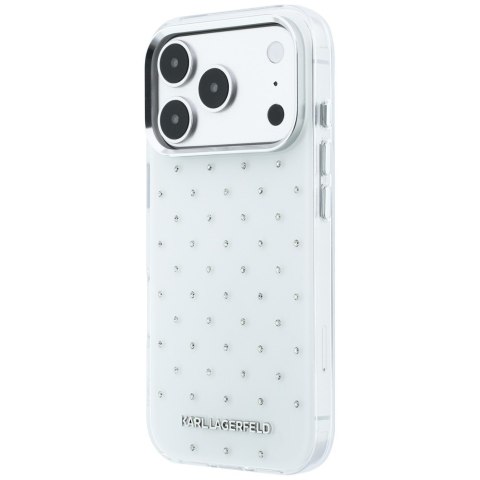 Etui Karl Lagerfeld IML Rhinestones Allover and Electroplated Logo do iPhone 18 Pro Max / 17 Pro Max biały