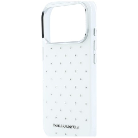 Etui Karl Lagerfeld IML Rhinestones Allover and Electroplated Logo do iPhone 18 Pro Max / 17 Pro Max biały
