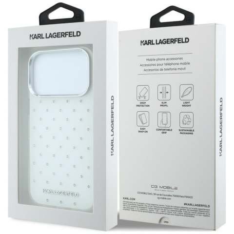 Etui Karl Lagerfeld IML Rhinestones Allover and Electroplated Logo do iPhone 18 Pro Max / 17 Pro Max biały