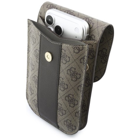 Torebka na telefon Guess 4G & ClassicLogos Stripe Strap brązowy