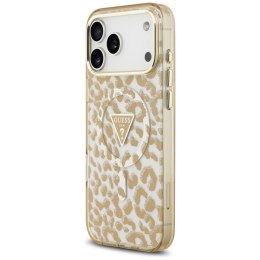 Etui Guess IML Leopard Glitter Triangle Logo MagSafe do iPhone 18 Pro / 17 Pro brązowy