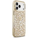 Etui Guess IML Leopard Glitter Triangle Logo MagSafe do iPhone 18 Pro / 17 Pro brązowy