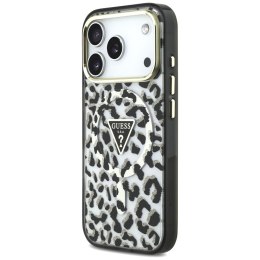 Etui Guess IML Leopard Glitter Triangle Logo MagSafe do iPhone 18 Pro / 17 Pro czarny