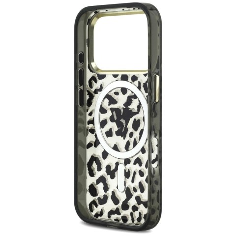 Etui Guess IML Leopard Glitter Triangle Logo MagSafe do iPhone 18 Pro / 17 Pro czarny