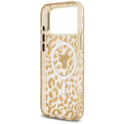 Etui Guess IML Leopard Glitter Triangle Logo MagSafe do iPhone 18 Pro Max / 17 Pro Max brązowy