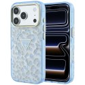 Etui Guess IML Leopard Glitter Triangle Logo MagSafe do iPhone 18 Pro Max / 17 Pro Max niebieski