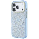 Etui Guess IML Leopard Glitter Triangle Logo MagSafe do iPhone 18 Pro Max / 17 Pro Max niebieski