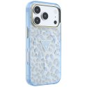 Etui Guess IML Leopard Glitter Triangle Logo MagSafe do iPhone 18 Pro Max / 17 Pro Max niebieski