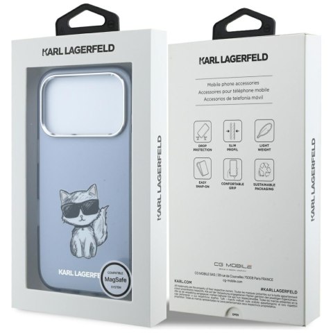 Etui Karl Lagerfeld IML Choupette Body Sketch Print MagSafe do iPhone 18 Pro / 17 Pro jasno niebieski