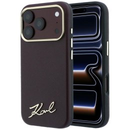 Etui Karl Lagerfeld Saffiano Small Script Metal Logo MagSafe do iPhone 18 Pro / 17 Pro burgundowy