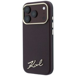 Etui Karl Lagerfeld Saffiano Small Script Metal Logo MagSafe do iPhone 18 Pro / 17 Pro burgundowy