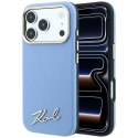 Etui Karl Lagerfeld Saffiano Small Script Metal Logo MagSafe do iPhone 18 Pro / 17 Pro jasnoniebieski