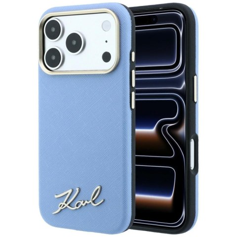 Etui Karl Lagerfeld Saffiano Small Script Metal Logo MagSafe do iPhone 18 Pro / 17 Pro jasnoniebieski