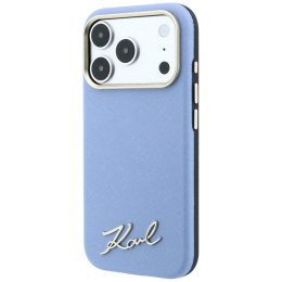 Etui Karl Lagerfeld Saffiano Small Script Metal Logo MagSafe do iPhone 18 Pro / 17 Pro jasnoniebieski