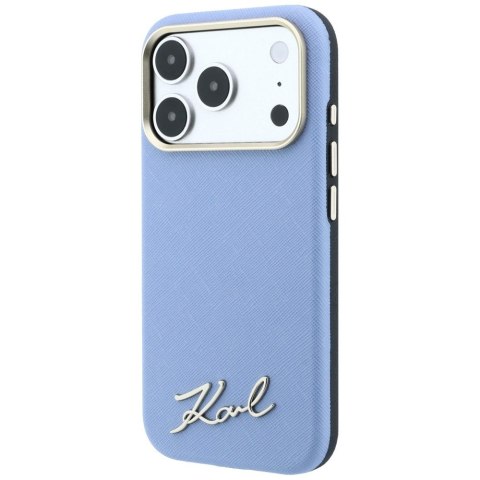 Etui Karl Lagerfeld Saffiano Small Script Metal Logo MagSafe do iPhone 18 Pro / 17 Pro jasnoniebieski