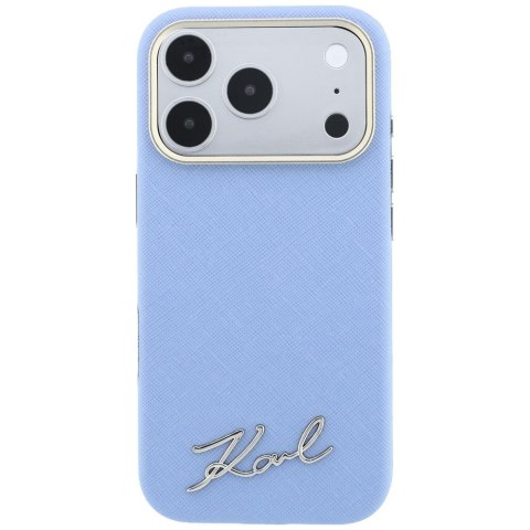 Etui Karl Lagerfeld Saffiano Small Script Metal Logo MagSafe do iPhone 18 Pro / 17 Pro jasnoniebieski