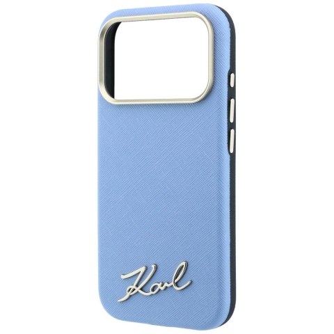 Etui Karl Lagerfeld Saffiano Small Script Metal Logo MagSafe do iPhone 18 Pro / 17 Pro jasnoniebieski
