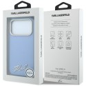Etui Karl Lagerfeld Saffiano Small Script Metal Logo MagSafe do iPhone 18 Pro / 17 Pro jasnoniebieski