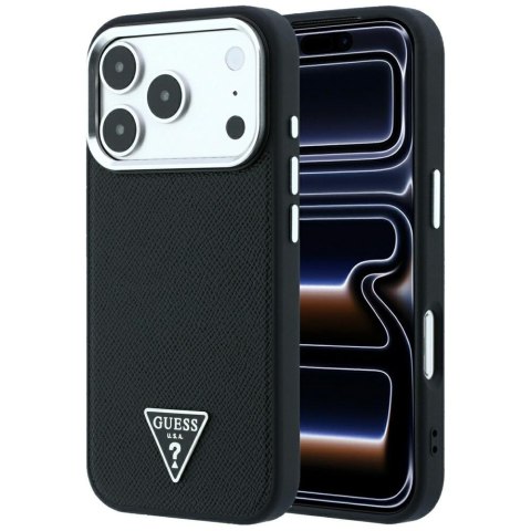 Etui Guess Grained Triangle Logo MagSafe do iPhone 18 Pro / 17 Pro czarny