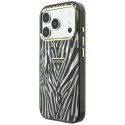 Etui Guess IML Zebra Glitter Triangle Logo MagSafe do iPhone 18 Pro / 17 Pro srebrny