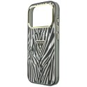 Etui Guess IML Zebra Glitter Triangle Logo MagSafe do iPhone 18 Pro / 17 Pro srebrny