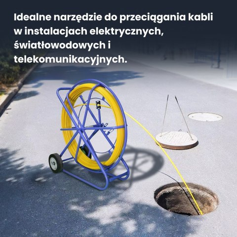 WŁÓKNO SZKLANE DO PRZECIĄGANIA KABLI 9mm / 100m (PILOT / STALKA) PE + STOJAK