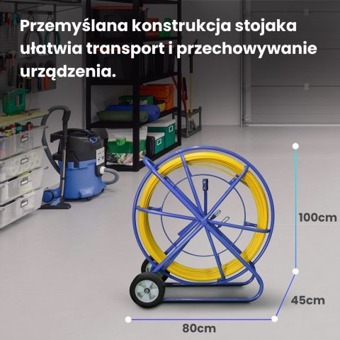 WŁÓKNO SZKLANE DO PRZECIĄGANIA KABLI 9mm / 100m (PILOT / STALKA) PE + STOJAK