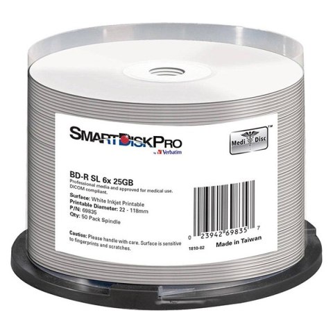 Smartdisk BD-R, White Inkjet Printable, 25GB, Spindle, 69835, 50-pack, do archiwizacji danych