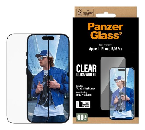 PanzerGlass ® Screen Protector iPhone 17 | iPhone 16 Pro | Ultra-Wide Fit w. EasyAligner Przezroczysta ochrona ekranu Apple 1 sz