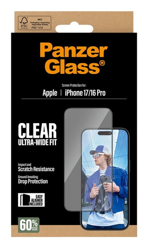 PanzerGlass ® Screen Protector iPhone 17 | iPhone 16 Pro | Ultra-Wide Fit w. EasyAligner Przezroczysta ochrona ekranu Apple 1 sz