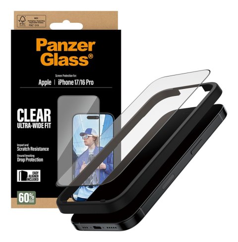 PanzerGlass ® Screen Protector iPhone 17 | iPhone 16 Pro | Ultra-Wide Fit w. EasyAligner Przezroczysta ochrona ekranu Apple 1 sz
