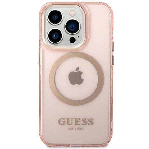 Guess GUHMP14XHTCMP iPhone 14 Pro Max 6,7" różowy/pink hard case Gold Outline Translucent MagSafe