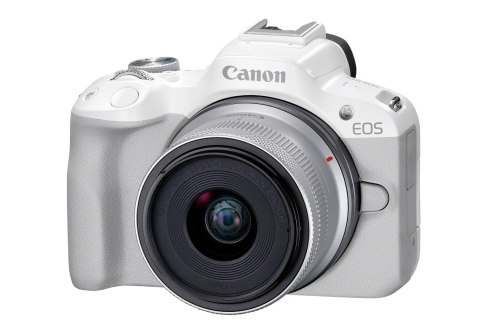 Canon EOS R50, White + RF-S 18-45mm F4.5-6.3 IS STM Kit Bezlusterkowiec 24,2 MP CMOS 6000 x 4000 px Biały
