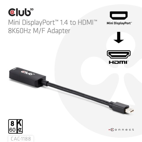 CLUB3D CAC-1188 adapter kablowy 0,09 m Mini DisplayPort HDMI Czarny