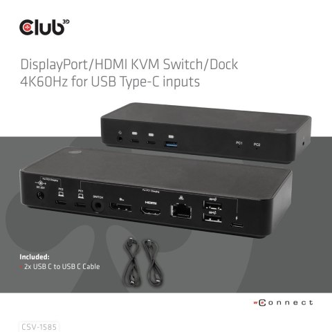 CLUB3D CSV-1585 przełącznik KVM Czarny