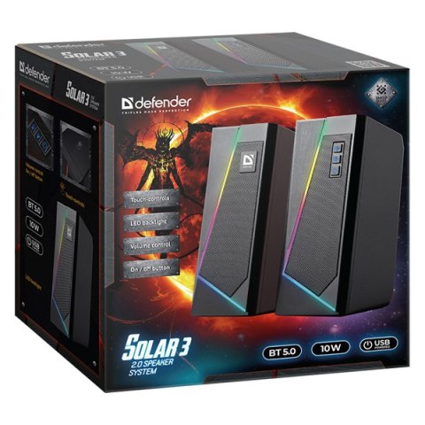 Defender głośniki Solar 3, 2.0, 10W, czarne, regulacja głośności