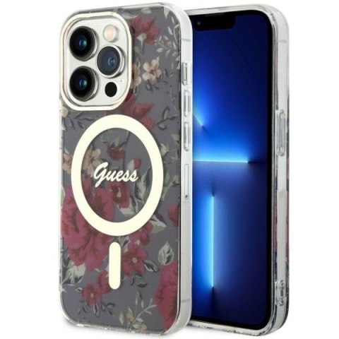 Guess GUHMP14LHCFWSA iPhone 14 Pro 6.1" zielony/khaki hardcase Flower MagSafe