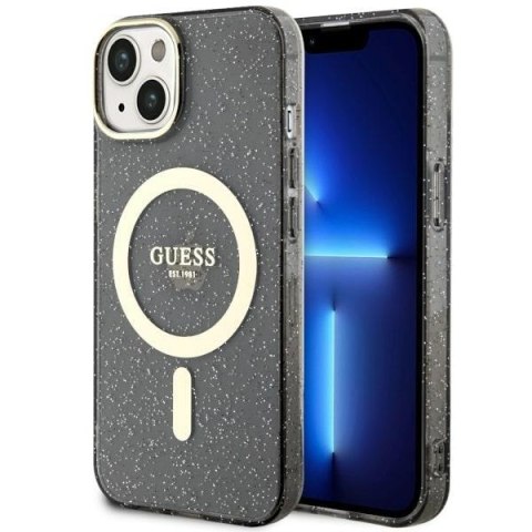 Guess GUHMP14MHCMCGK iPhone 14 Plus 6.7" czarny/black hardcase Glitter Gold MagSafe