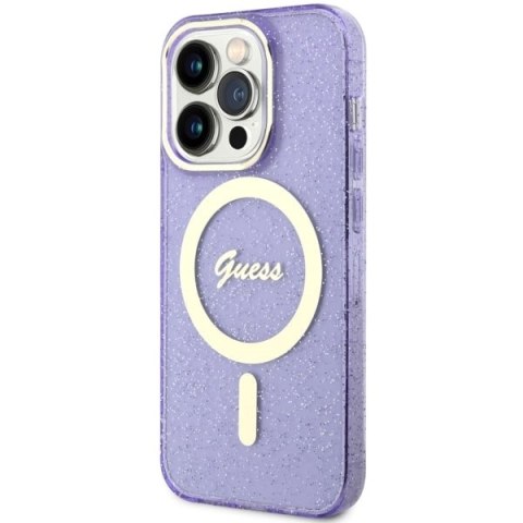 Guess GUHMP14XHCMCGU iPhone 14 Pro Max 6.7" purpurowy/purple hardcase Glitter Gold MagSafe