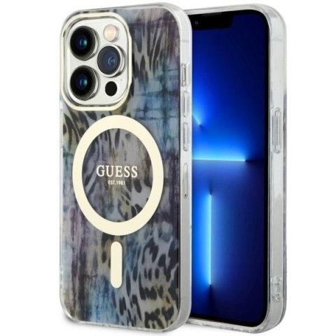 Guess GUHMP14XHLEOPWB iPhone 14 Pro Max 6.7" niebieski/blue hardcase Leopard MagSafe