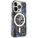 Guess GUHMP14XHLEOPWB iPhone 14 Pro Max 6.7" niebieski/blue hardcase Leopard MagSafe