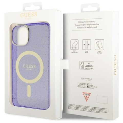 Guess GUHMP14SHCMCGU iPhone 14 6.1" purpurowy/purple hardcase Glitter Gold MagSafe