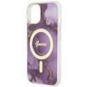 Guess GUHMP14SHTMRSU iPhone 14 6.1" purpurowy/purple hardcase Golden Marble MagSafe