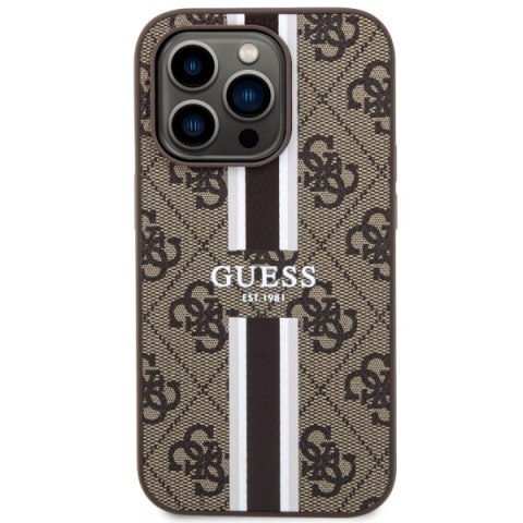 Guess GUHMP14LP4RPSW iPhone 14 Pro 6.1" brązowy/brown hardcase 4G Printed Stripes MagSafe