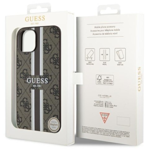 Guess GUHMP14SP4RPSW iPhone 14 6,1" brązowy/brown hardcase 4G Printed Stripes MagSafe